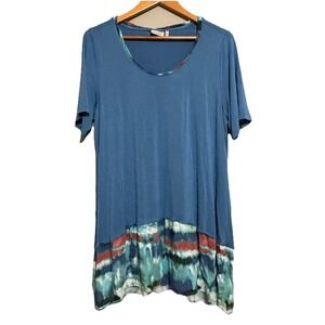Logo Lori Goldstein Women's Pastel Blue Tie Dye Midi Dress 1X Hippie Artsy